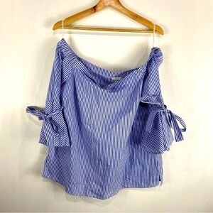 H&M: Striped Off The Shoulder Elastic Flowy Tie Bell Sleeve Shirt Blouse Size 12